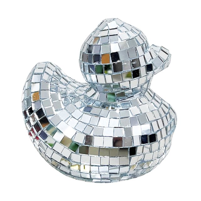 Figura de pato con espejo de discoteca, estatua de pato pequeño, escultura de animal, estantería para el hogar, oficina, escritorio, adorno decorativo, regalo de Navidad.