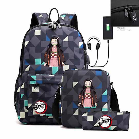 Nueva caricatura Anime Ghost Killing Blade Collection Usb carga estudiante bolsa hombres y mujeres ocio mochila de viaje