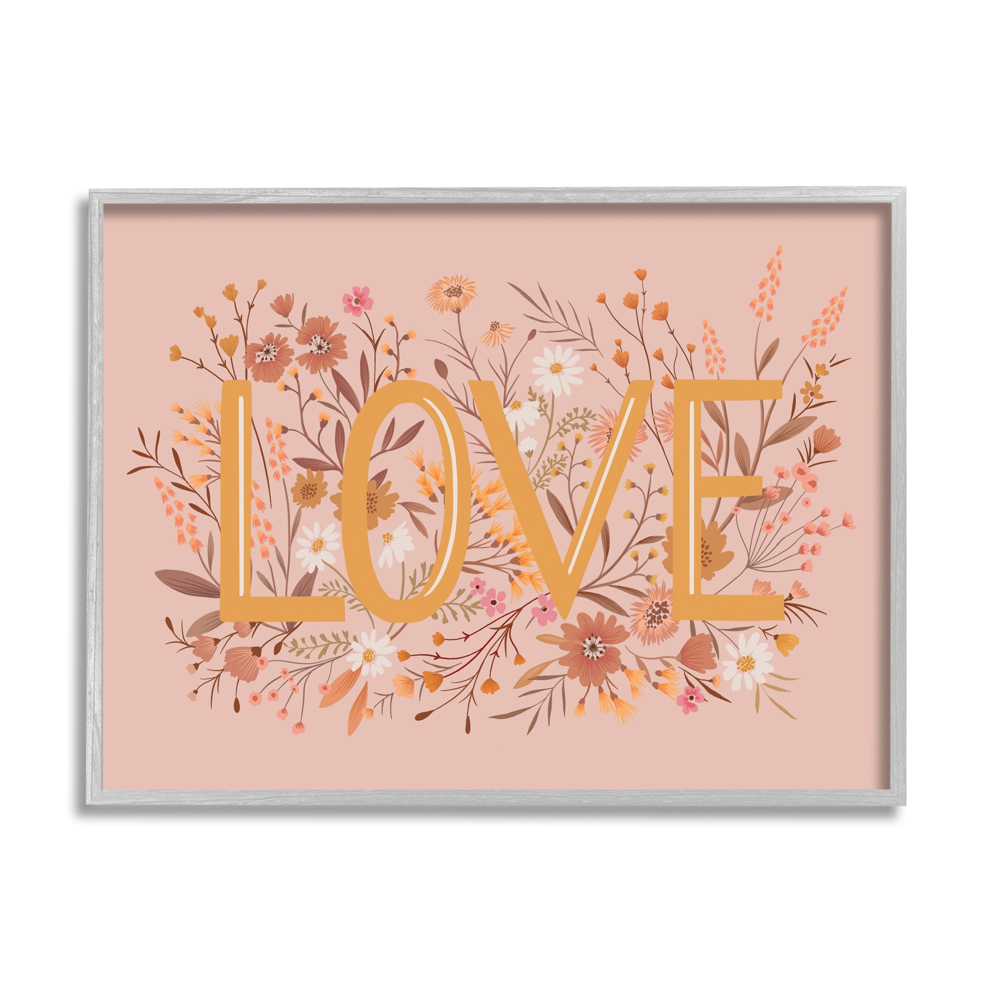 Stupell Industries Botanical Love Typography Delicate Floral Details Graphic Art Gray Framed Art Print Wall Art, Design by Heather McLaughlin