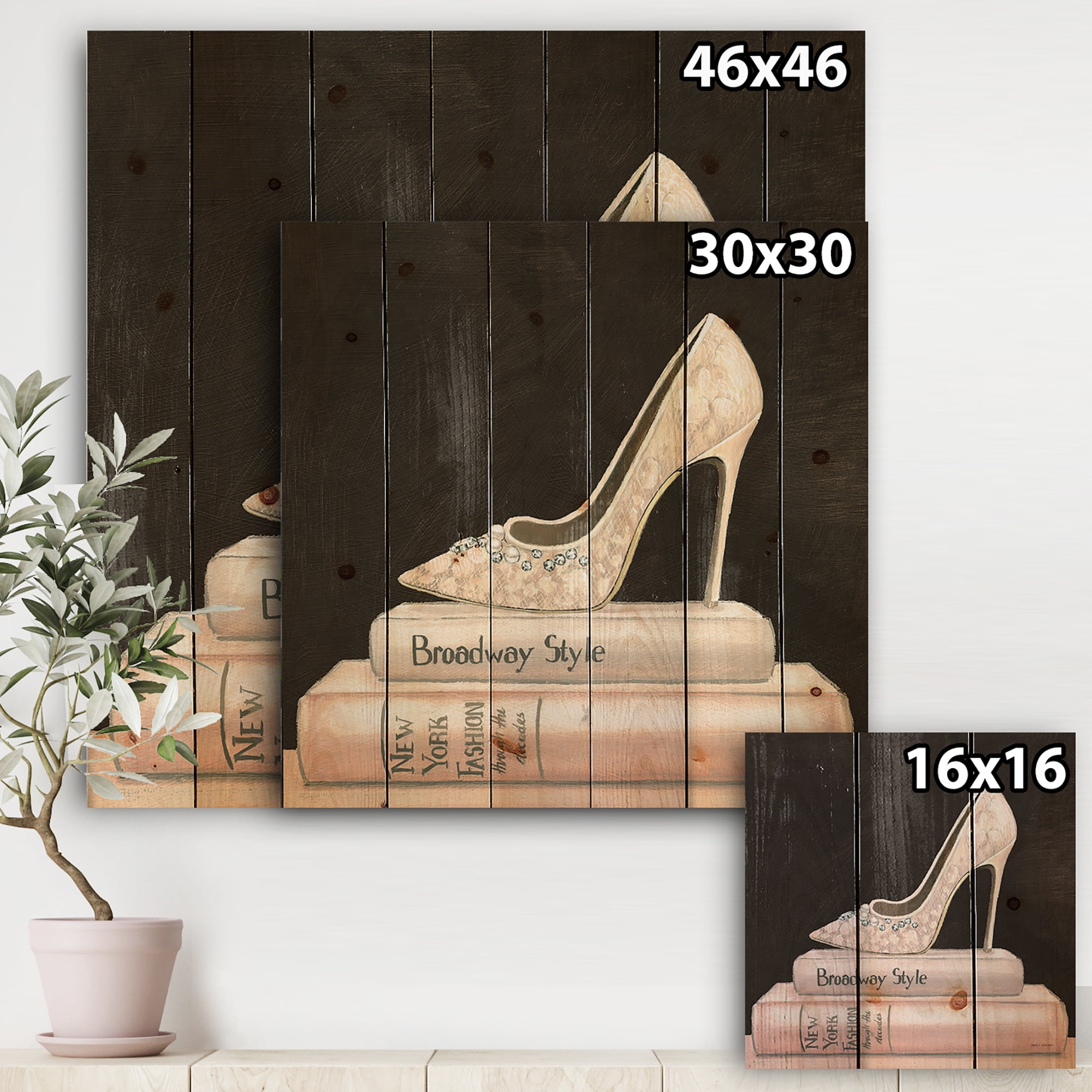 Designart 'Pink Glam and Fashion High Heels II' Posh & Luxe Print on Natural Pine Wood