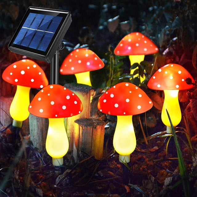 Lámpara de hongo para exteriores, lámpara de hongo LED solar, decoración impermeable para patio, jardín, cabezal de borde redondo