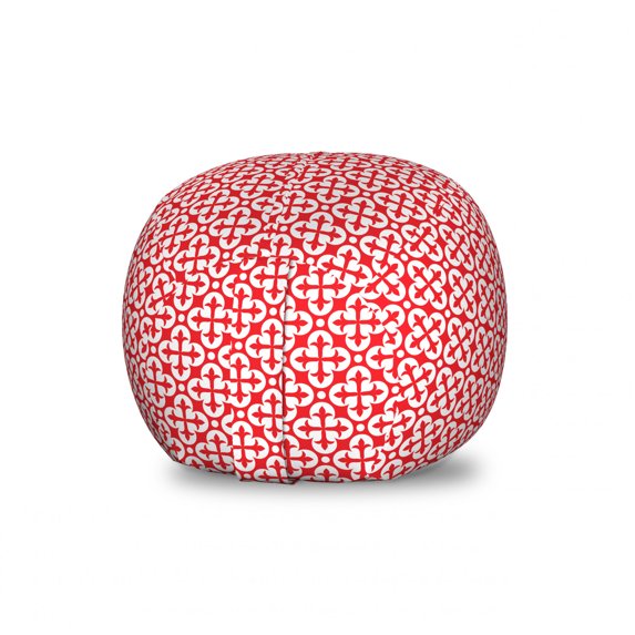 Mosaic Storage Toy Bag Chair, Medieval Classic Geometric Clover Leaves Baroque Fashion Flower Nostalgic, Stuffed Animal Organizer Washable Bag, Large Size, Dark Coral and White, by Ambesonne