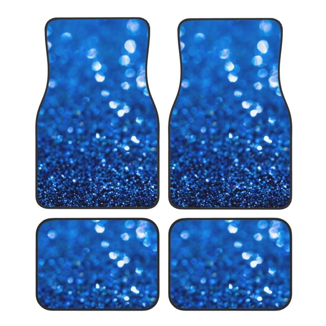 Balery A Blue Glitter Juego de 4 Alfombrillas para Auto, Revestimientos de Caucho Resistente, Diseño Antideslizante