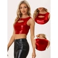 thumbnail image 2 of Top corto metálico brillante sin mangas Allegra K mujer Rojo M, 2 of 6