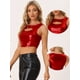 thumbnail image 2 of Top corto metálico brillante sin mangas Allegra K mujer Rojo M, 2 of 6