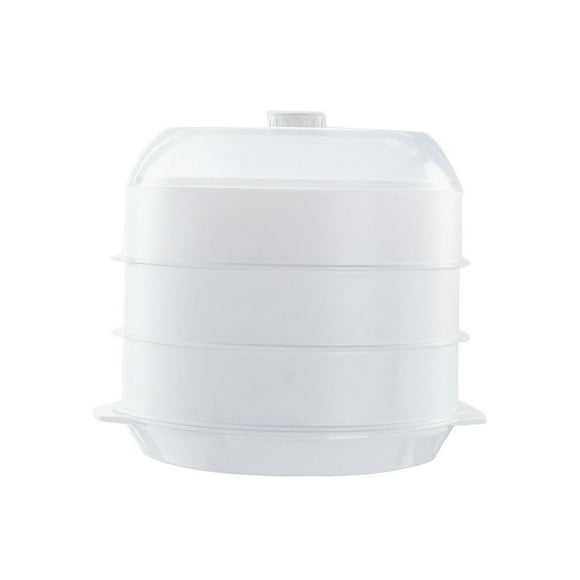 veasfak Round Microwave Heating Steamer Cooking Fast Transparent Cover Stackable Kitchen white three layer