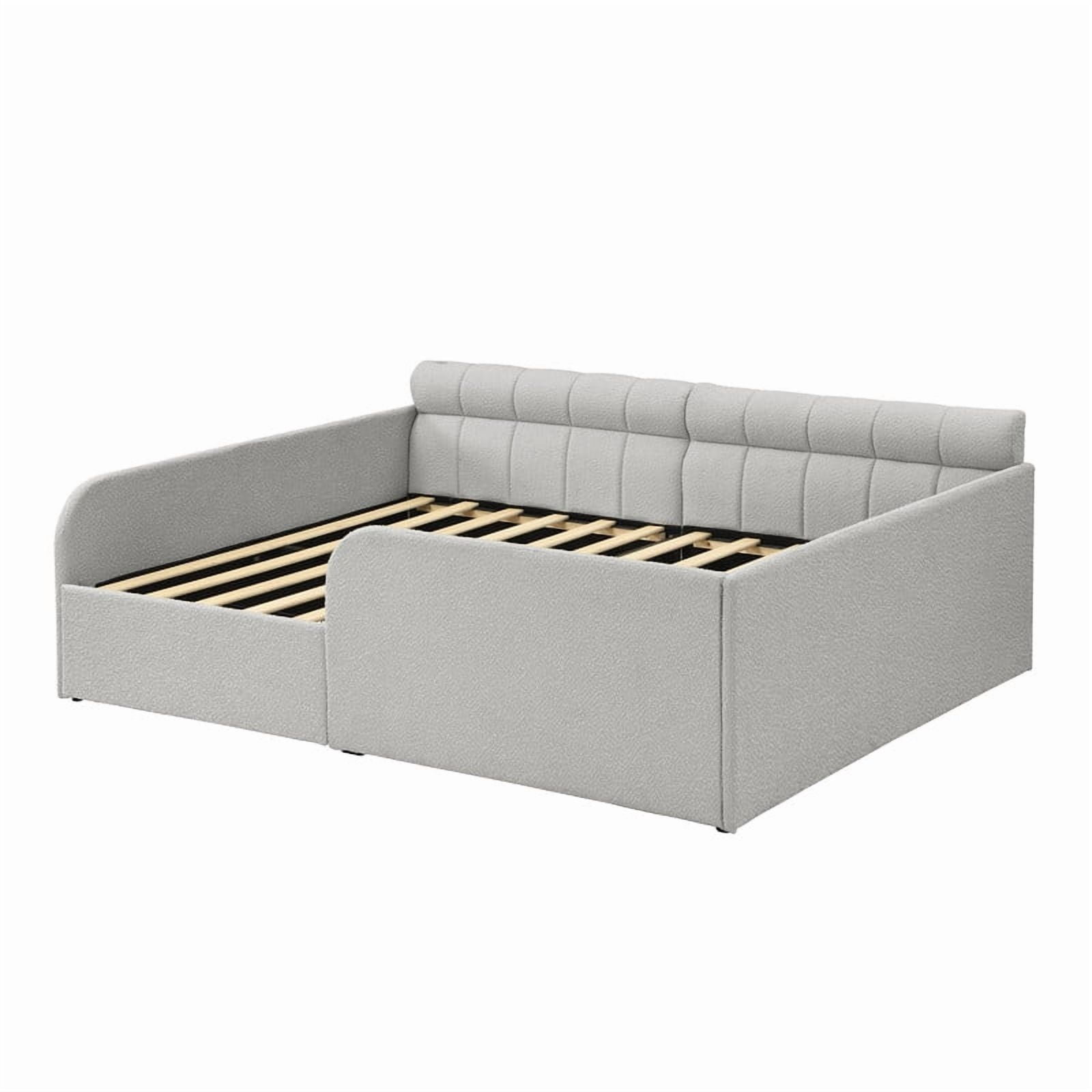 Full Size Boucle Daybed with Metal Drawer on Wheels, Storage Platform Bed Frame with Guardrails, Upholstered Low Profile Bed