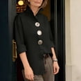 thumbnail image 6 of Omexry Plus Size Tops Women Turn Down Collar Long Sleeve Oversized Big Button Decor Casual Loose Solid Color Shirt Black S, 6 of 6
