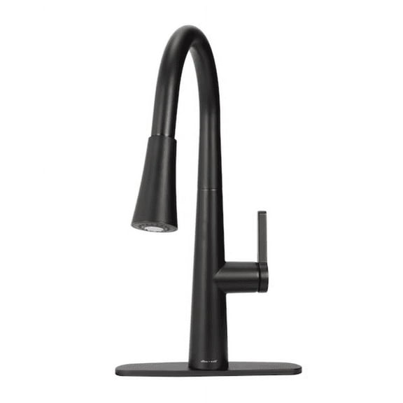 Allen roth Bryton Matte Black 1-Handle Deck-Mount Pull-Down Handle Kitchen Faucet (Deck Plate Included)