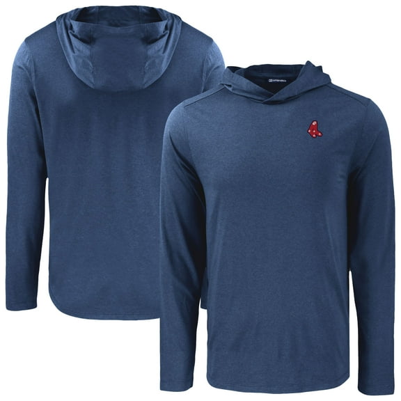 Men's Cutter & Buck Navy Boston Red Sox Coastline Epic Comfort Recycled Eco Hoodie Long Sleeve T-Shirt