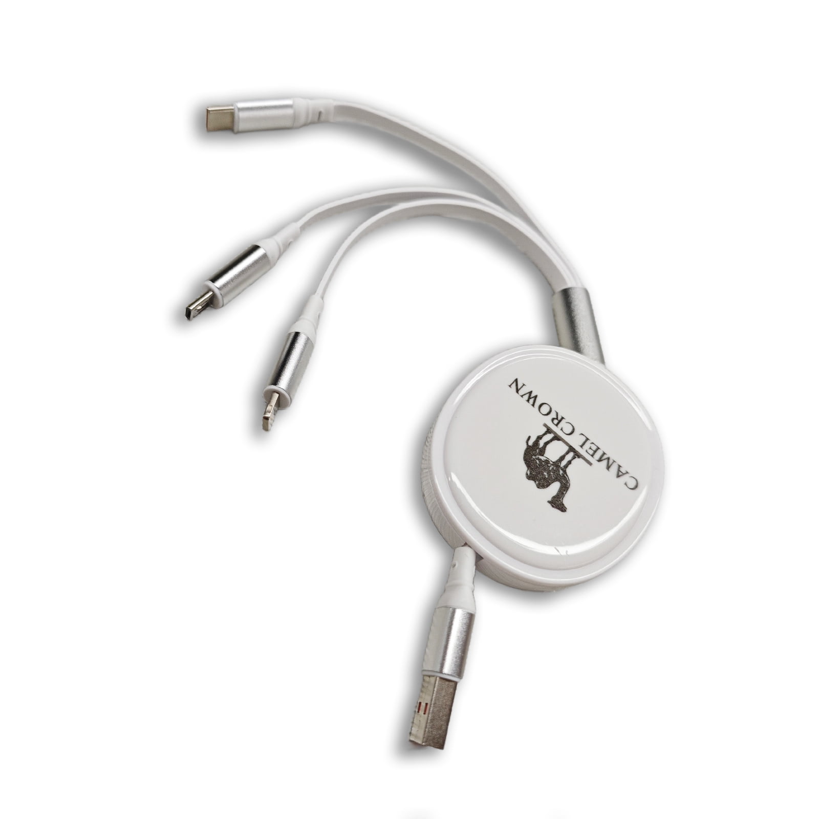 CAMEL CROWN 3 in 1 Fast Charging Cable Retractable Charger Cord USB Type C Data Cable, White