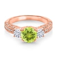 thumbnail image 2 of Gem Stone King 18K Rose Gold Plated Silver Yellow Lemon Quartz and White Moissanite Engagement Ring for Women (1.74 Cttw, Gemstone, Round 7MM and 4MM, Size 6), 2 of 3