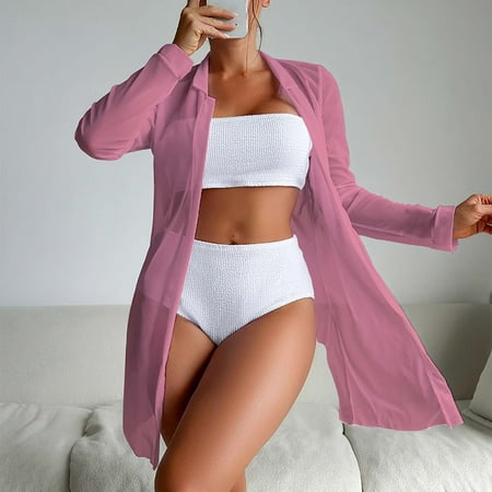 Herrnalise Women s Three Piece Bandeau Bikini Swimsuit Off Shoulder Cheeky High Waisted Bathing Suits