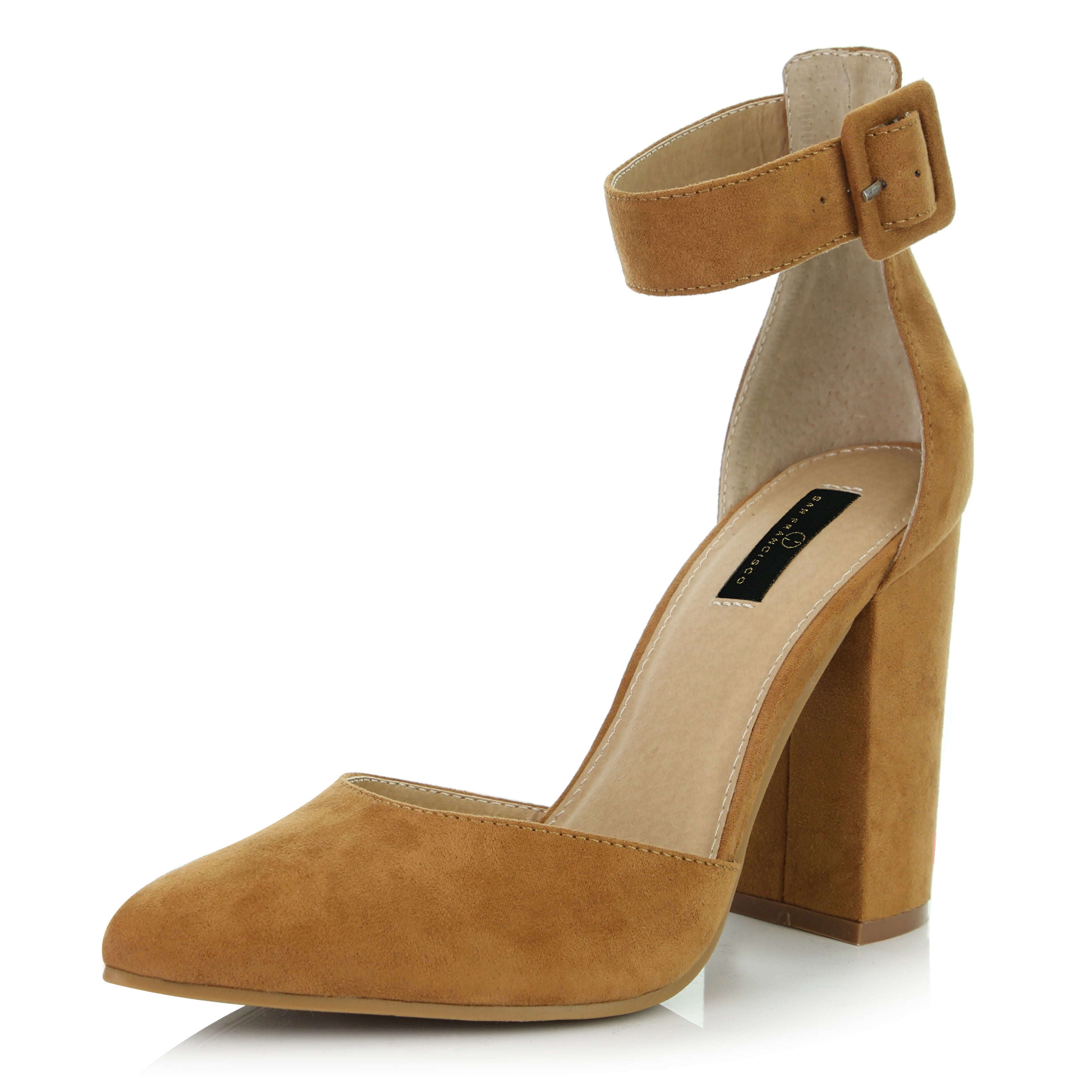 camel chunky heels