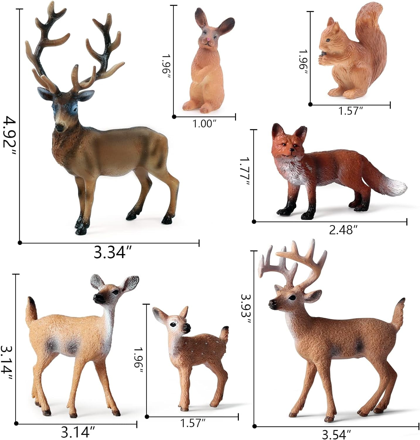 7Pcs Forest Animals Figures Toys, Miniature Woodland Figurines with Deer Family, Elk, Fox, Rabbit, Squirrel for Kids Christmas Birthday Party Gift Cake Decorations Educational Project Diorama
