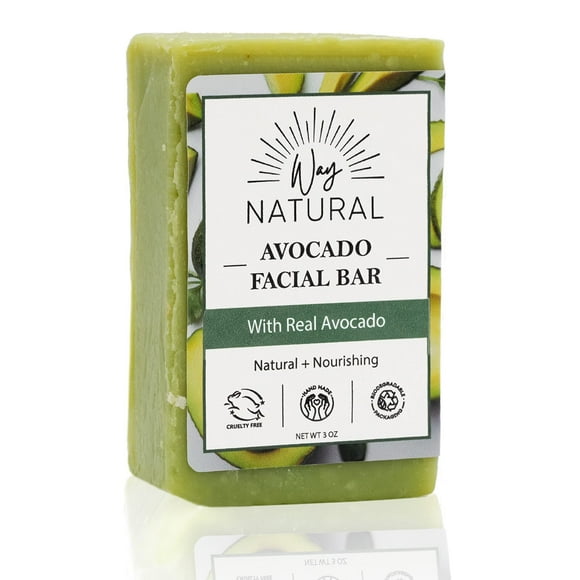 Way Natural Barra de jabón de leche de cabra y aguacate – Jabón facial natural sin perfume para hombres y mujeres – Hecho a mano con leche real – Lavado de cara/manos/cuerpo exfoliante suavemente – Pr