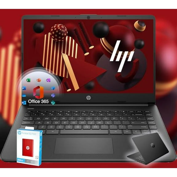 HP 14 Ultrabook * Back to School Limited Edition with Microsoft 365 * Intel 4-Core CPU * 32GB RAM * 1.6TB Storage (128GB OnBoard withHP 512GB P500 Portable SSD   1TB OneDrive) * Black * Win 11