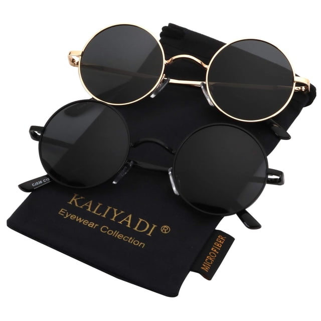 Gafas de sol KALIYADI, redondas, polarizadas, retro, de metal, UV400, 45 mm, paquete de 2
