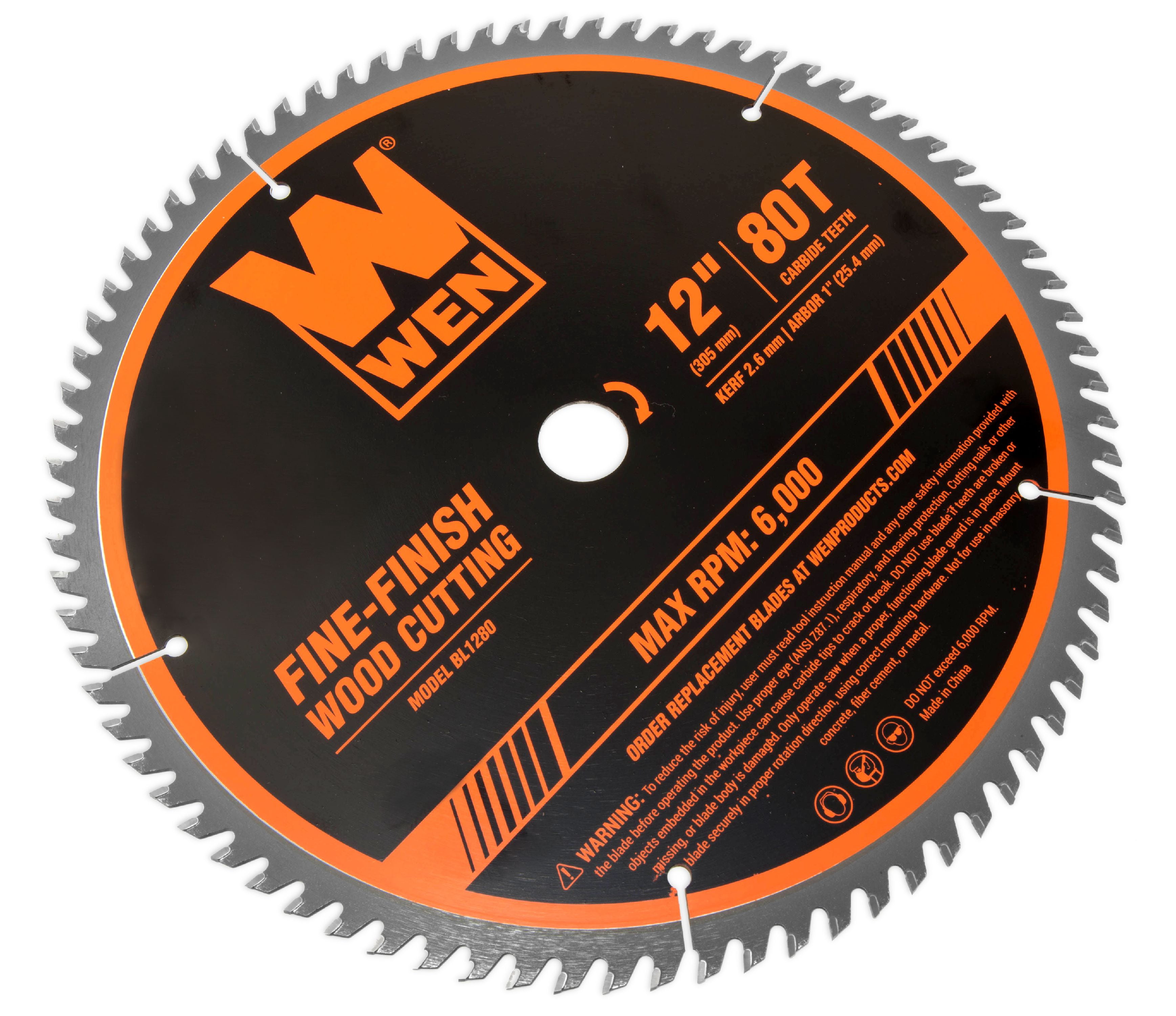 WEN 12-Inch 80-Tooth Fine-Finish Professional Woodworking Saw Blade for Miter Saws and Table Saws, BL1280