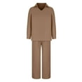 thumbnail image 4 of JGGSPWM Womens Solid Lapel Long Sleeve Button Up Shirt and Elastic Waist Pants Sets Vintage Cotton Linen 2 Piece Outfits Casual Tracksuit Lounge Set Blouse with Capris Trousers Set Brown XXL, 4 of 6
