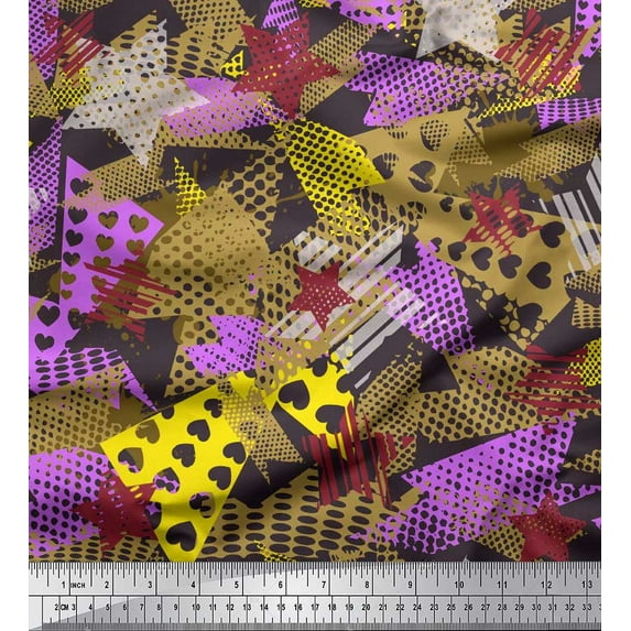 Soimoi Poly Georgette Fabric Triangle,Star & Brush Stroke Abstract Print Fabric by the Yard 52 Inch Wide