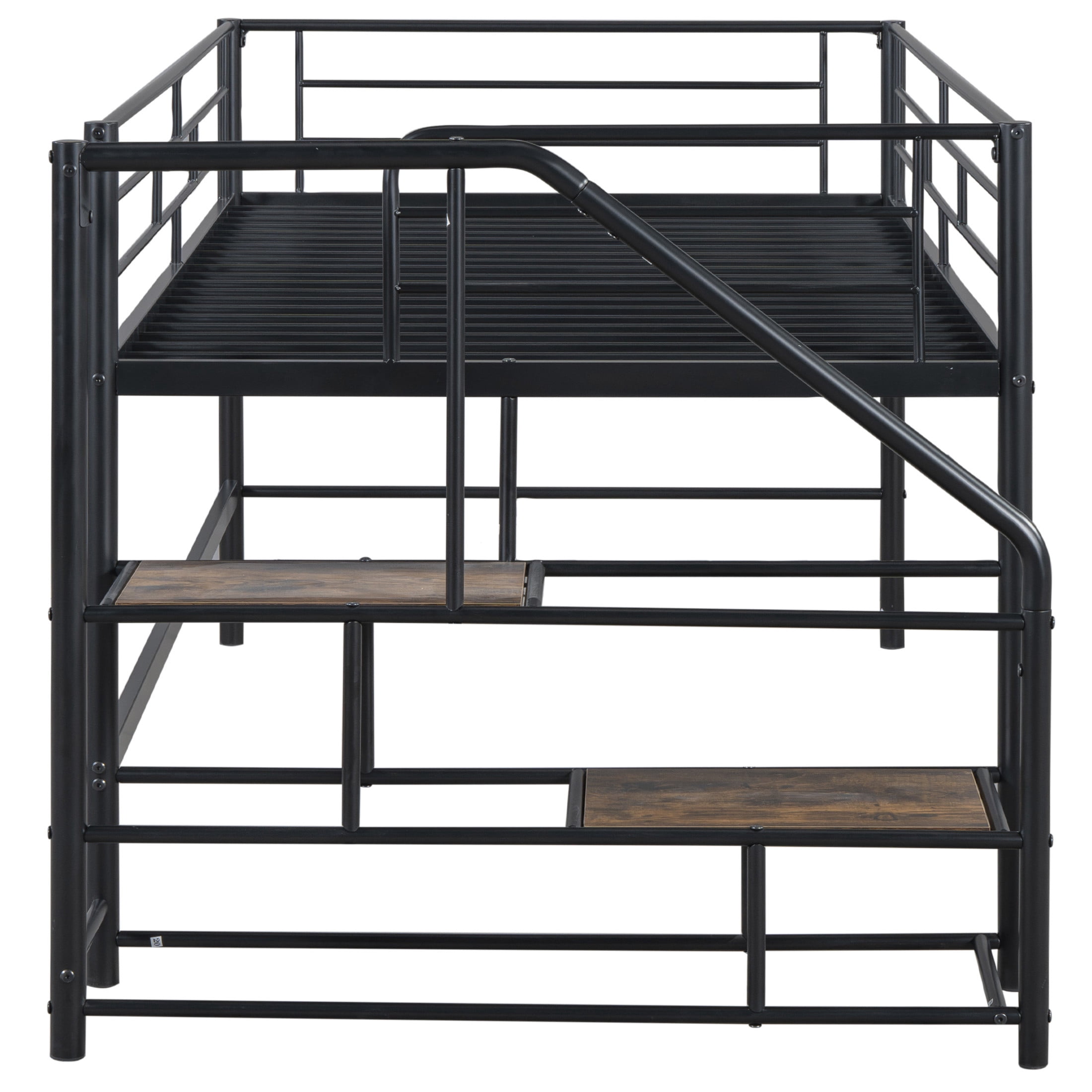 Noble House Twin Mid Loft Bed, Metal Frame with Wooden Accent, Storage Stairs and Low Profile Safety, Black