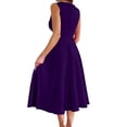 thumbnail image 4 of Miluxas Women's Cocktail Party Evening Dress Wrap V Neck Sleeveless Midi Dress Ruched High Waist A Line Solid Color Swing Dress Wedding Guest Gown Purple, 4 of 5