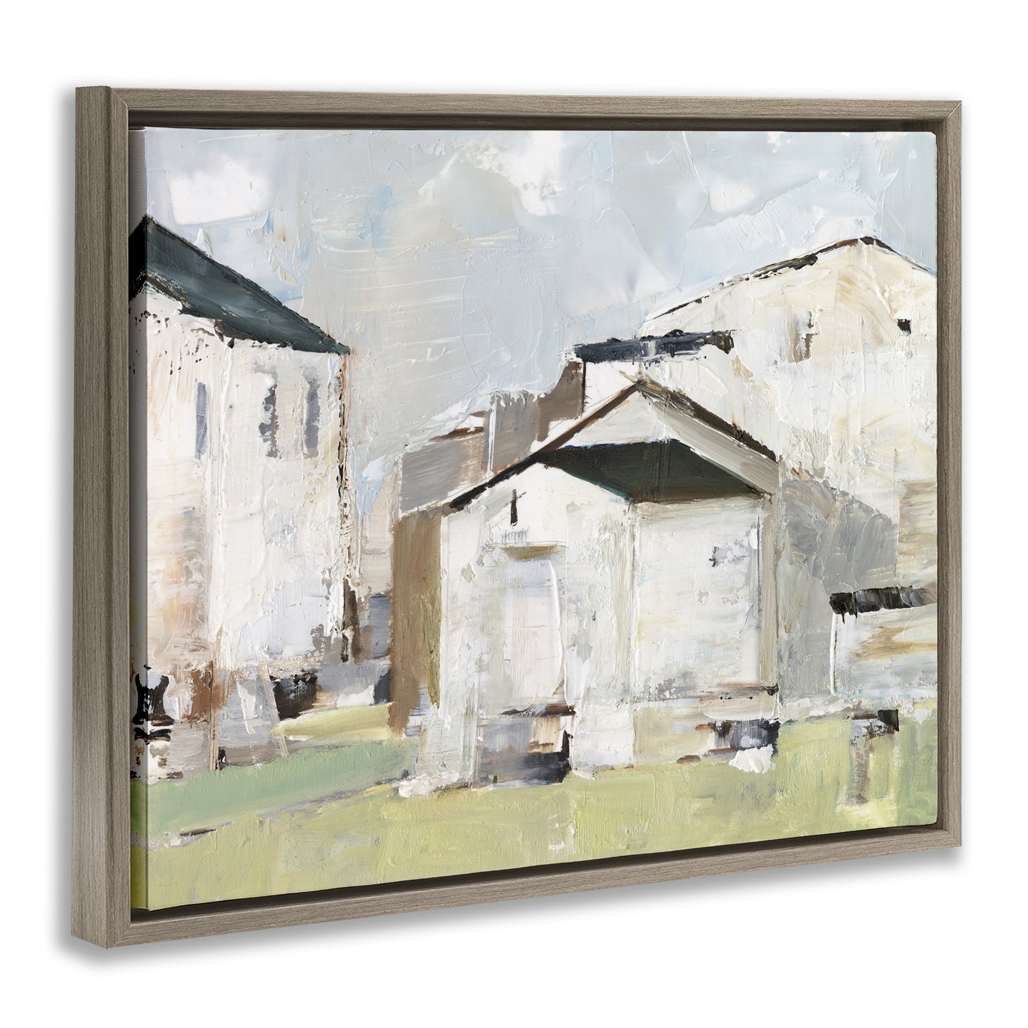 Stupell Industries Brushed Farm Houses Scenic & Cityscapes Painting Brown Floater Framed Canvas Art Print Wall Art, 31 x 25