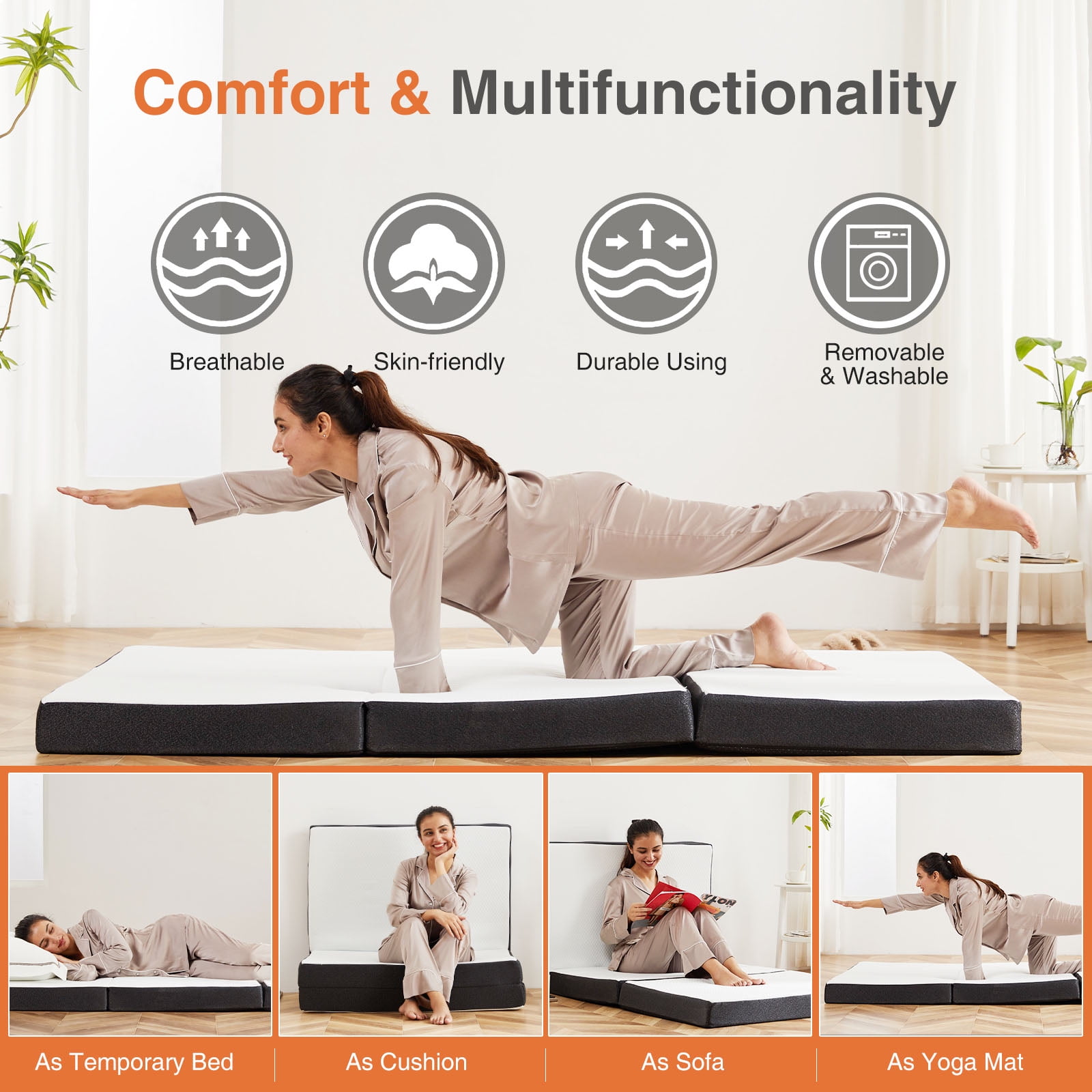 LIFERECORD 3" Single Size Tri-Fold Memory Foam Mattress, Foldable Mattress