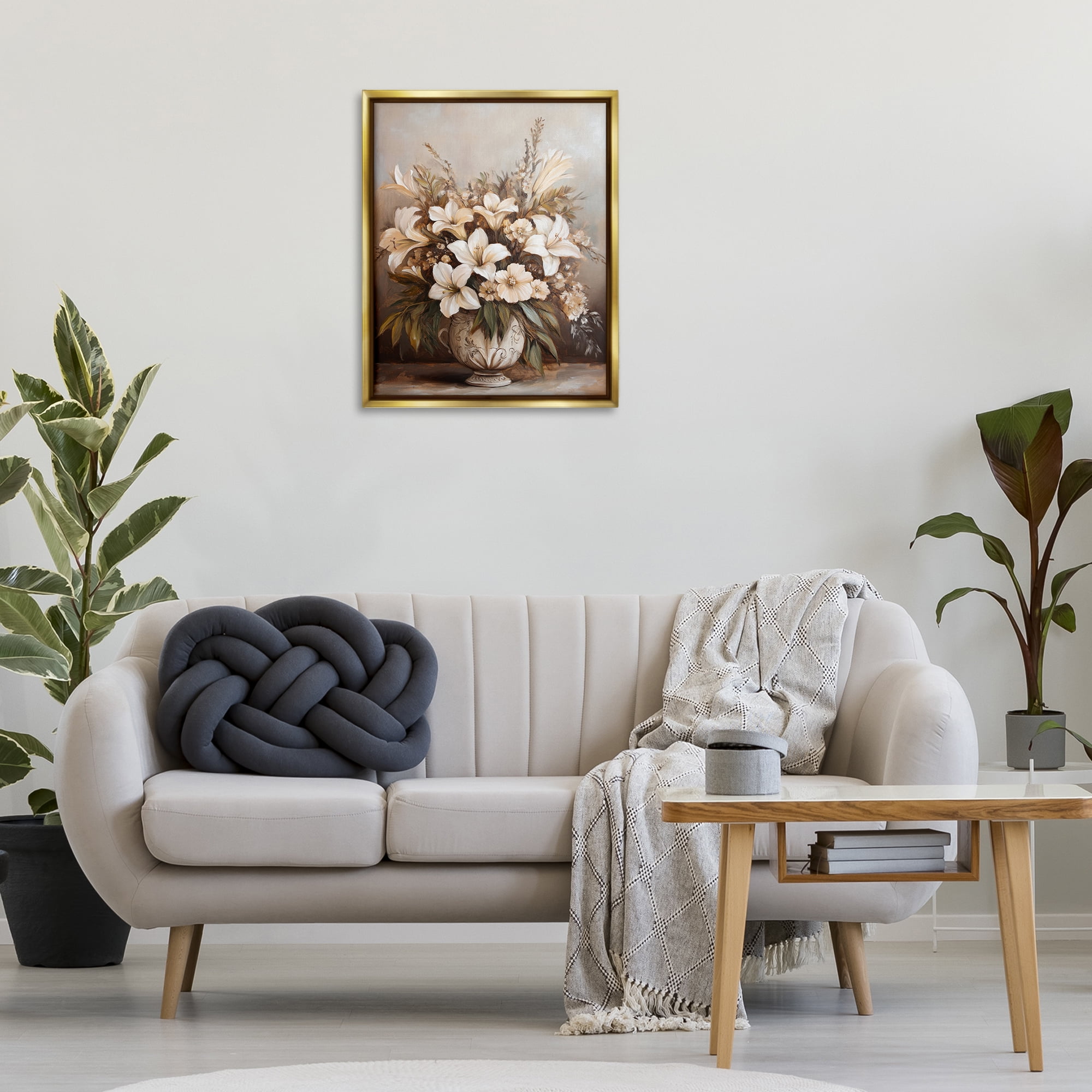 Stupell Industries Lily Bouquet Still Life Plants & Flowers Painting Gold Floater Framed Canvas Art Print Wall Art, 25 x 31