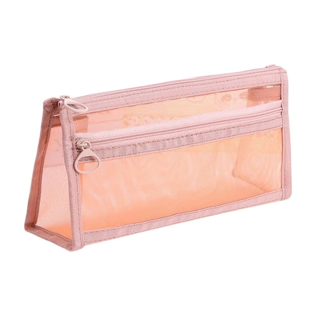 Fareti Transparent Mesh Pencil Case, 2 Layer Large Capacity Zipper Pouch Bags, Multifunctional Pencil Box, 22*6.5*10.5cm