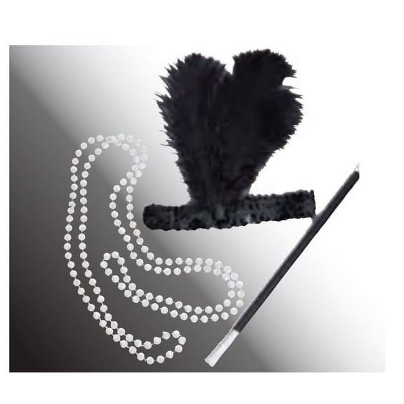 Flapper Set - 1920's - Black/White - 3-Piece - Costume Accessory - Adult