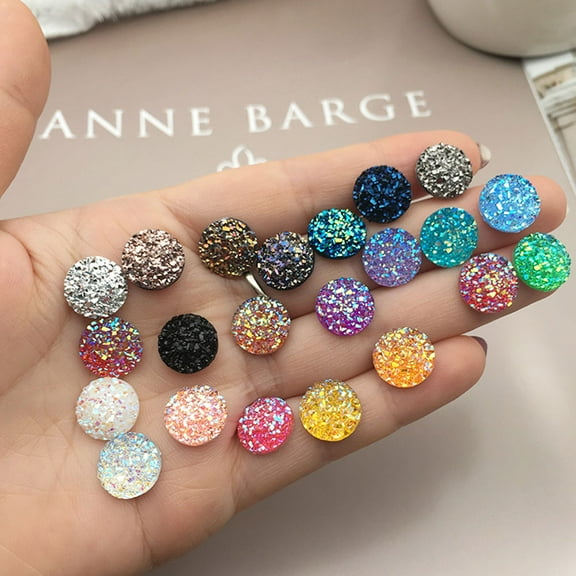 Luxshiny 100pcs 12mm Flat Back Resin Round Drills Rhinestones for DIY Jewelry Accessories in Random Colors