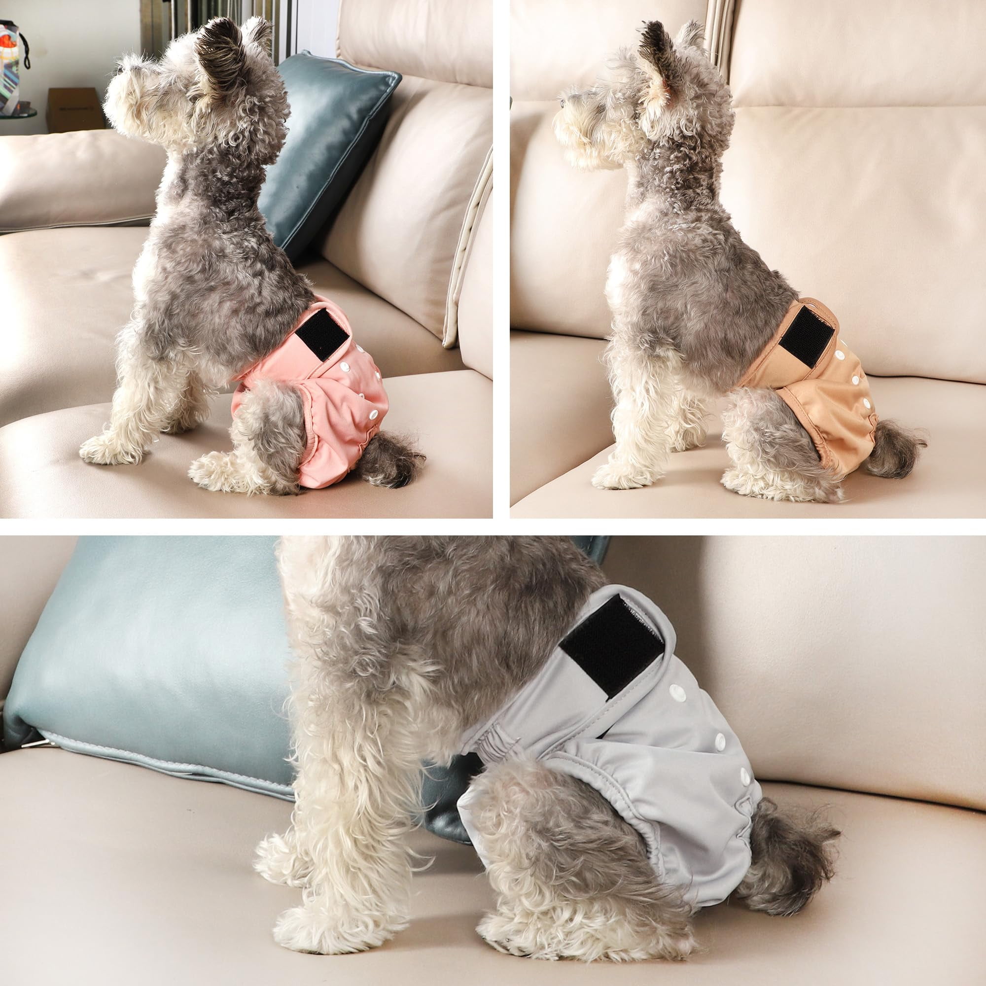 Wegreeco Pack of 3 Reusable Dog Diapers Female, Washable Premium Female Doggie Diapers, Super-Absorbent Dog Wraps, Large, Morandi