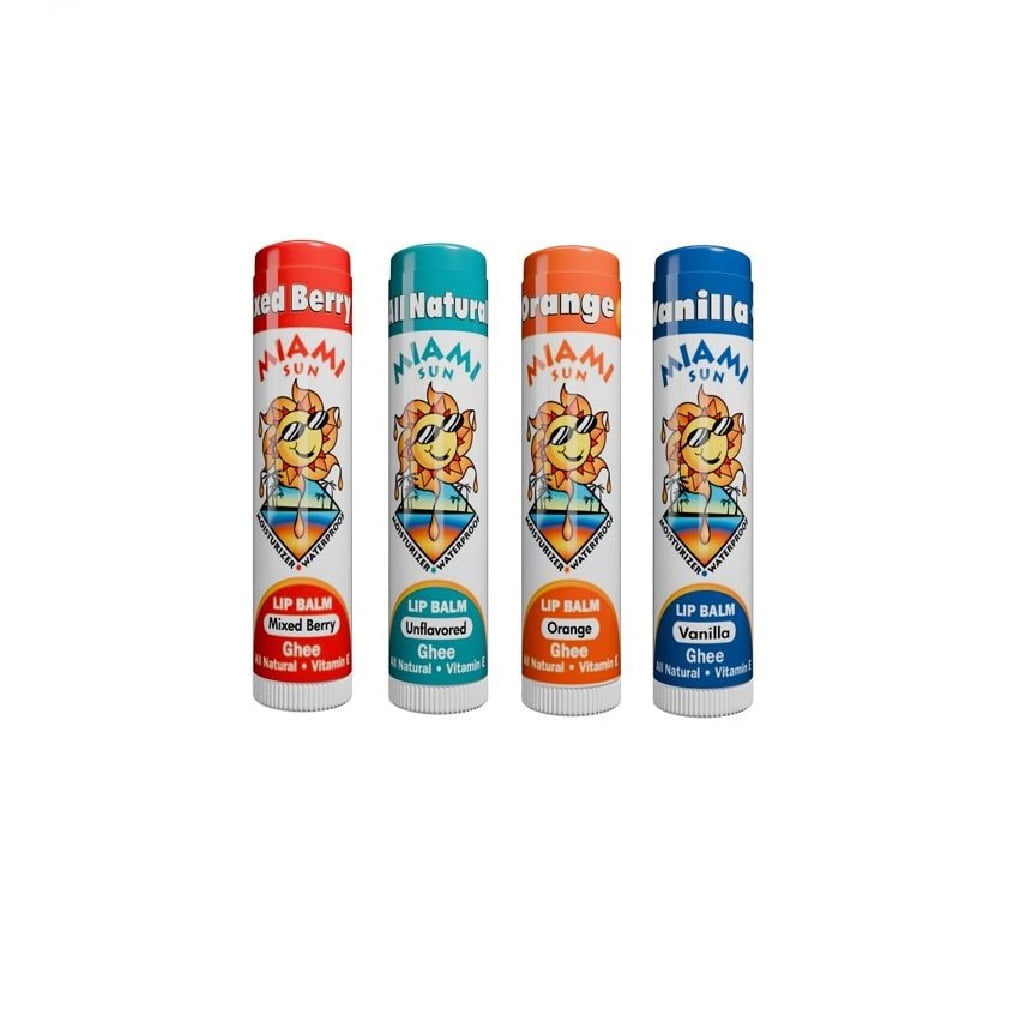 Miami Sun Anti-Aging Lip Balms Gift Set (40), Mixed Berry, Natural, Orange & Vanilla Bean