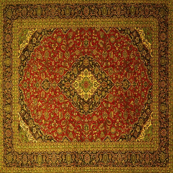 Ahgly Company Machine Washable Indoor Square Medallion Yellow Traditional Area Rugs, 8' Square