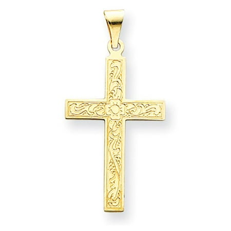 14k Yellow Gold Engravable Floral Latin Cross Pendant