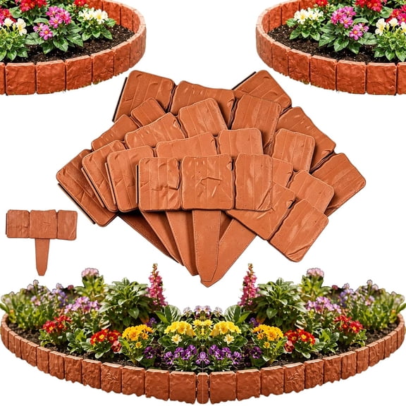 No Dig Faux Stone Garden Edging Border, 20 Pack Imitation Stone Landscape Edging, DIY Garden Border for Flower Beds Yard Walkway Decorative, Clay Yellow