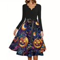 thumbnail image 3 of Women's Halloween Hepburn Dresses Spider Webeb Moon Long Sleeve Spooky Hepburn Dress Pumpkin Witch Hat Crew Neck Horror Hepburn Dresses, 4XL, 3 of 4