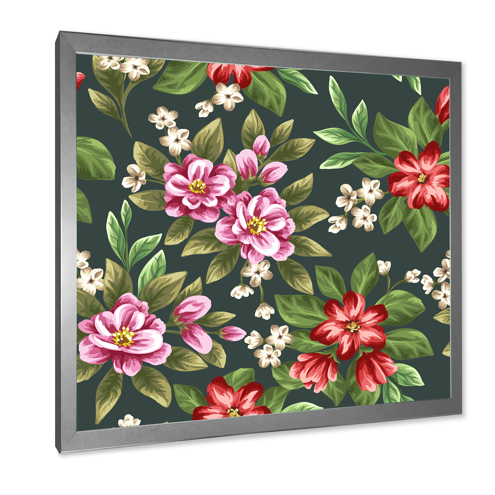 Designart 'Vintage Red and Pink Wildflowers I' Traditional Framed Art Print