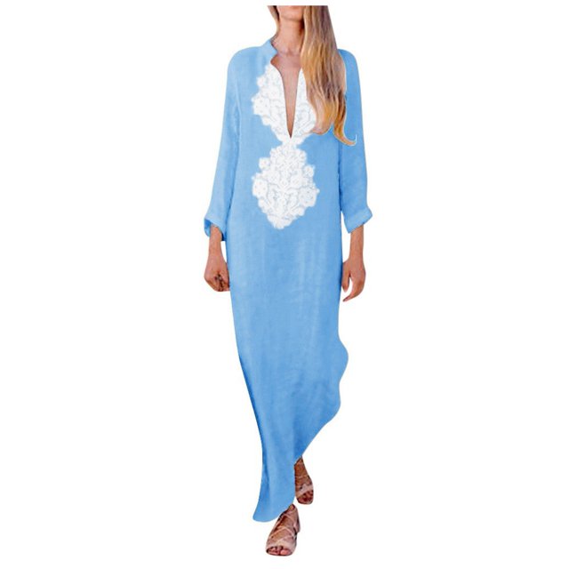 Vestido de Cuello en V de Manga Larga de Manga Larga Estampada Para Mujeres Odeerbi ODB112842