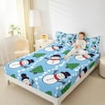thumbnail image 4 of Manfei Cute Winter Snowman Twin Sheet Sets 3 Pieces for Boys Girls, Green Xmas Tree Twin Fitted Sheet, Blue White Polka Dots Flat Sheet, Super Cozy Room Decor, 4 of 7