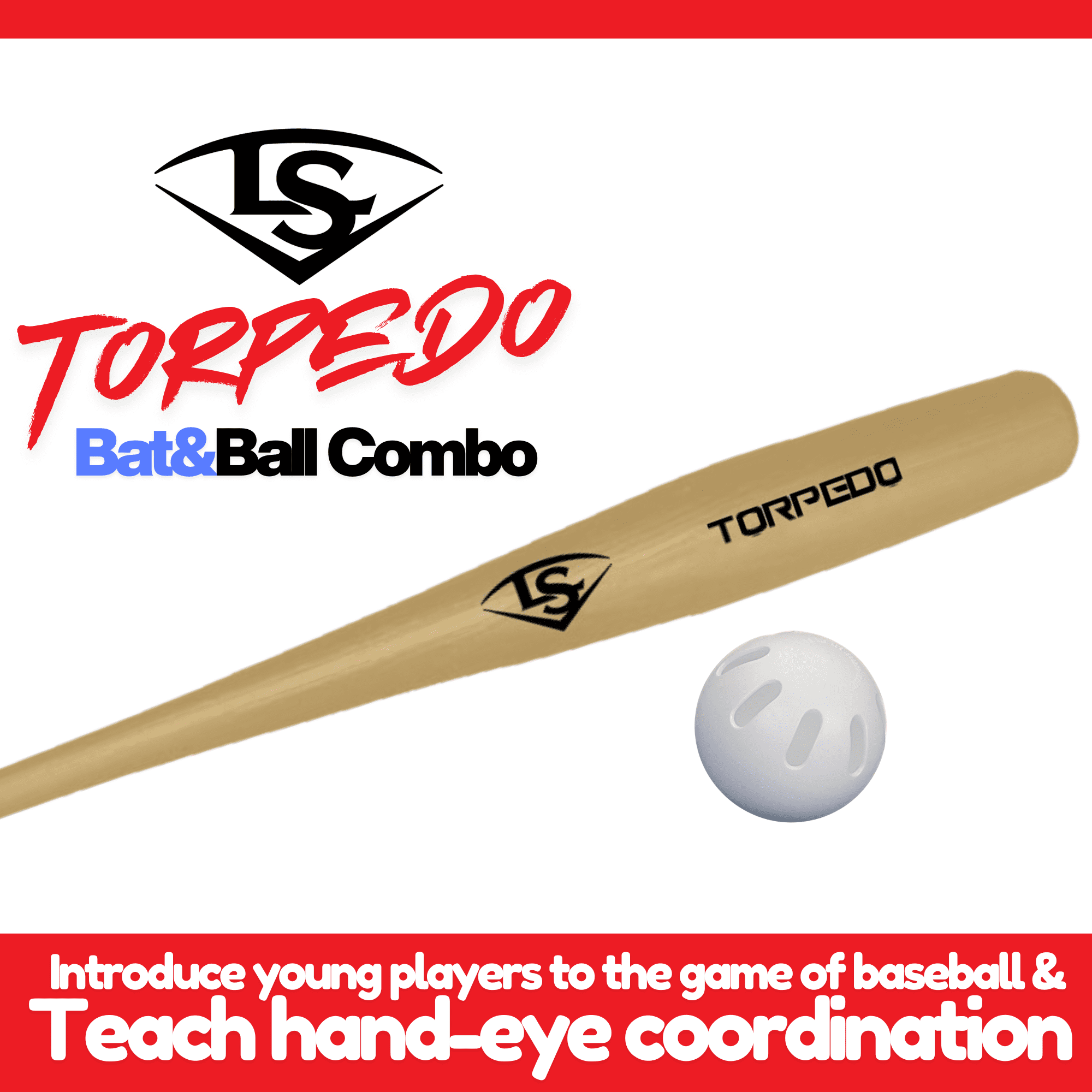 Louisville Slugger Torpedo Plastic Bat and Ball Set, Backyard & Youth Baseball Play