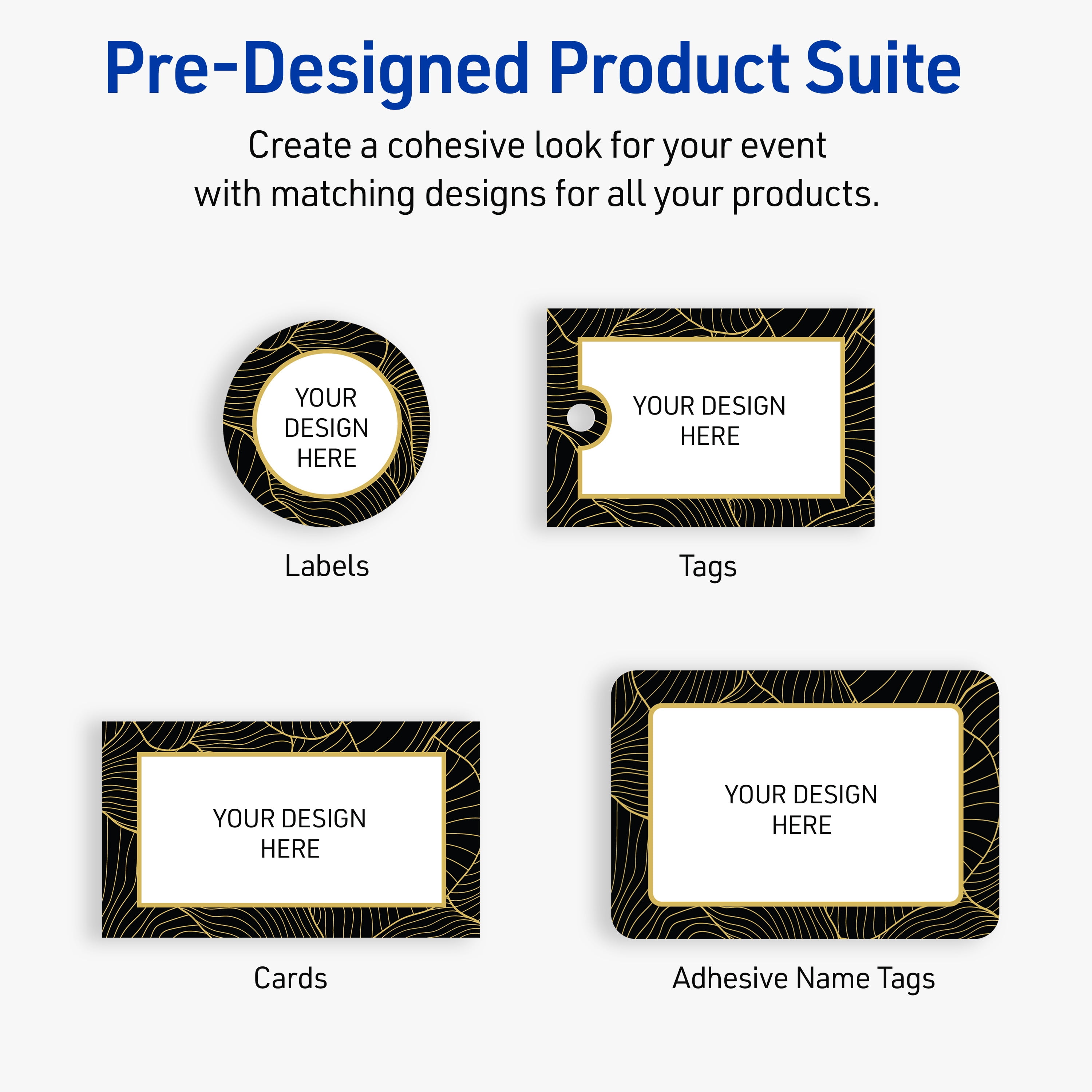Avery Labels, 3" Diameter, Glossy White, Black Border/Gold Veins