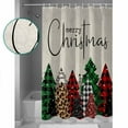 thumbnail image 4 of Merry Christmas Shower Curtain, 36" x 72", Green Red Plaid Buffalo Xmas Tree Beige Linen Waterproof Bathroom Curtain Washable Shower Curtain Set with 12 Hooks, 4 of 6