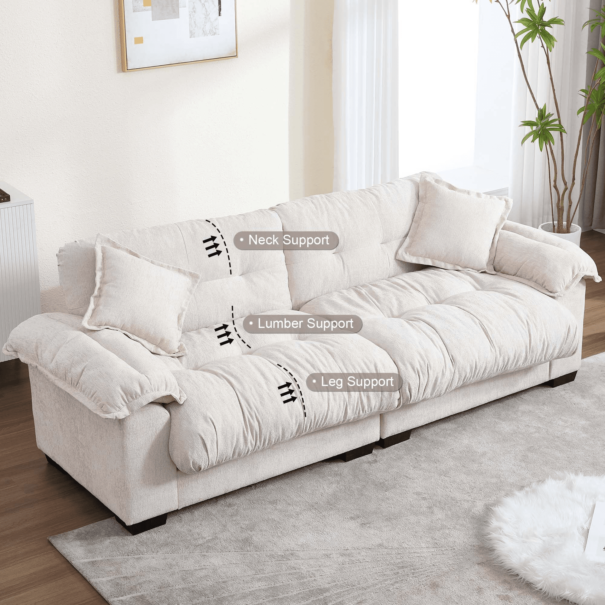 GNIXUU 90.5" Oversized Loveseat ,Chenille Modern Cloud Couch Loveseat for Small Spaces, 2 Seater Sofa Comfy Sleeper Sofas Easy Assembly for Living Room ,Study Room, Office,Beige