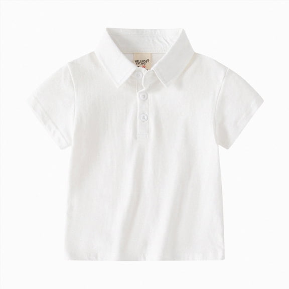 Splozh Boys Button Up Shirt 12 18 24 Months 2T 3T 4T 5T Casual Solid Color Lapel Collar Cotton Short Sleeve Summer Dress Shirt Toddler Button Up Shirt Boys Dress Shirts White,12-18 Months