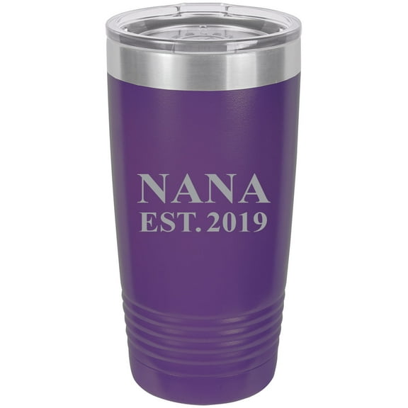Nana Established EST. 2019 Stainless Steel Engraved Insulated Tumbler 20 Oz Travel Coffee Mug, Purple