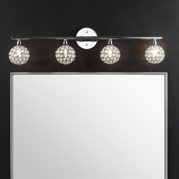 JONATHAN Y Maeve 32.5" 4-Light Iron/Glass Contemporary Glam LED Vanity Light, Chrome