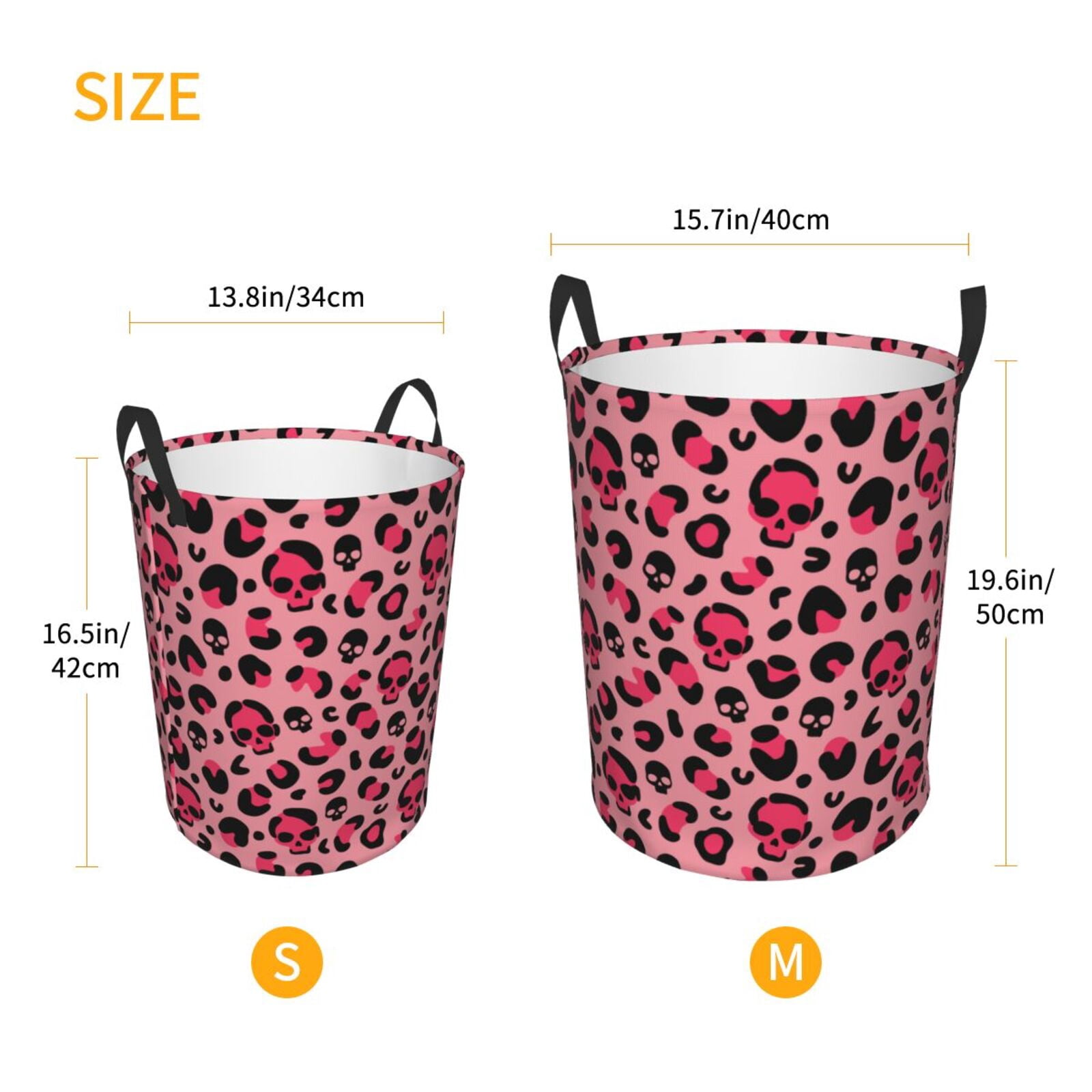 Large Laundry Basket with Handles - Skull leopard print pink cute Kids Baby Dirty Clothes Laundry Hamper for Bedroom Aesthetic